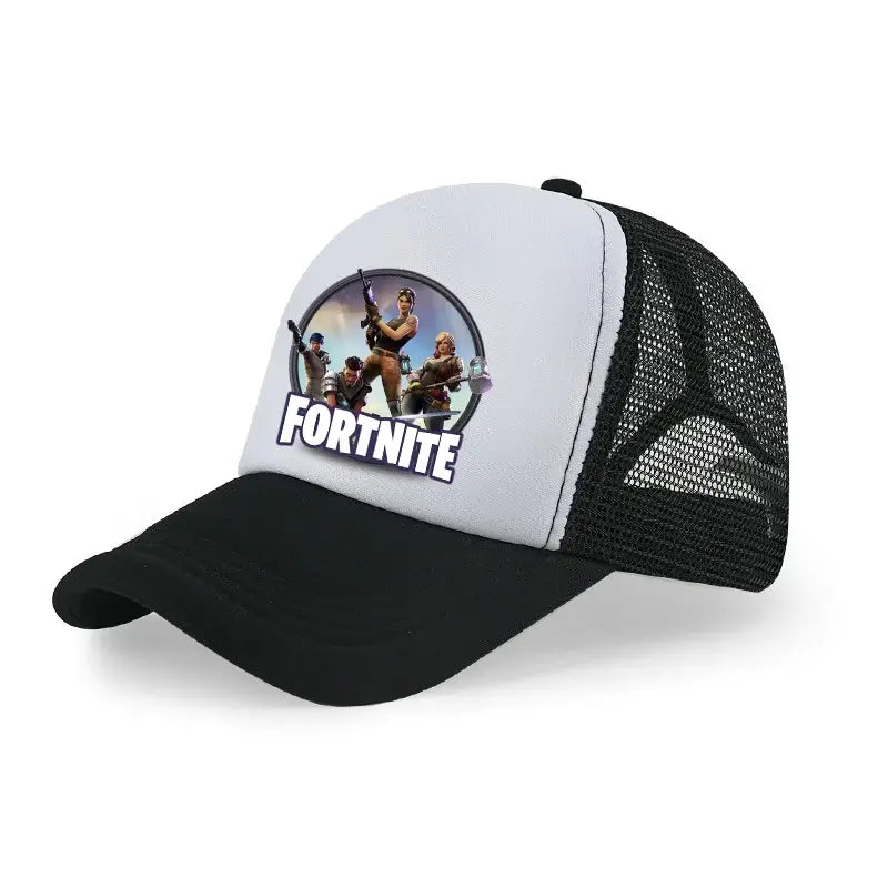 Детска бейзболна шапка Fortnite с принт в анимационен игрови стил, лятна дишаща мрежеста шапка с регулируема козирка, подарък за детски рожден ден