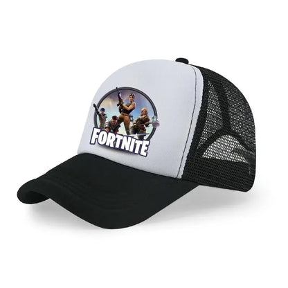 Детска бейзболна шапка Fortnite с принт в анимационен игрови стил, лятна дишаща мрежеста шапка с регулируема козирка, подарък за детски рожден ден