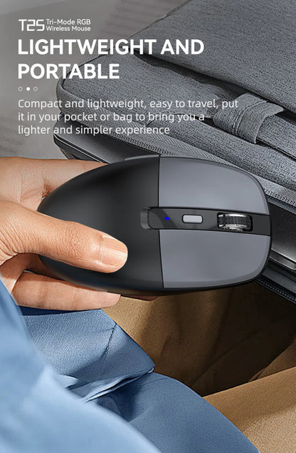 Tri-Mode Wireless Mouse with Dual USB & Type-C Receivers, Bluetooth 5.1 Rechargeable Silent RGB Mouse for Laptop, PC, Mac, Android & iOS