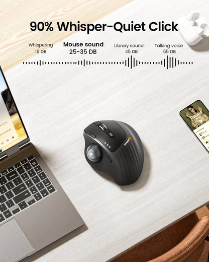 ProtoArc EM01 NL Wireless Trackball Mouse, Ergonomic Bluetooth Thumb Trackball Mouse, Rechargeable Multi-Device Wireless Mouse for Laptop, PC & Mac