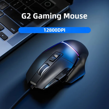 G2 Wired Gaming Mouse 12800 DPI RGB Gaming Mouse with 9 Programmable Buttons, 1000Hz Polling Rate, Ergonomic Wired Gaming Mouse for PC & Laptop