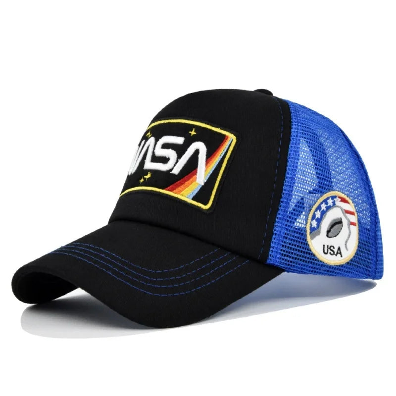 New 3D premium NASA embroidered baseball cap, summer color blocked mesh cap, men's and women's outdoor casual duckbill cap