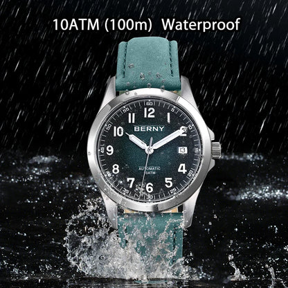 BERNY Automatic Watch Men  ST2130 Luminous Mechanical Wristwatch Sapphire Waterproof 10ATM Top Brand Luxury Watch for Men