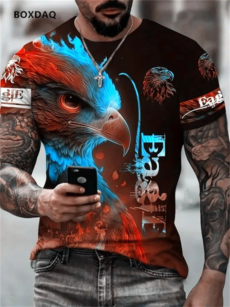 Fashion Eagle Men's T-Shirts Loose O-Neck Casual Tops Short Sleeve 3D Animal Printing Street T Shirt 6XL Big Size Breathable Tee