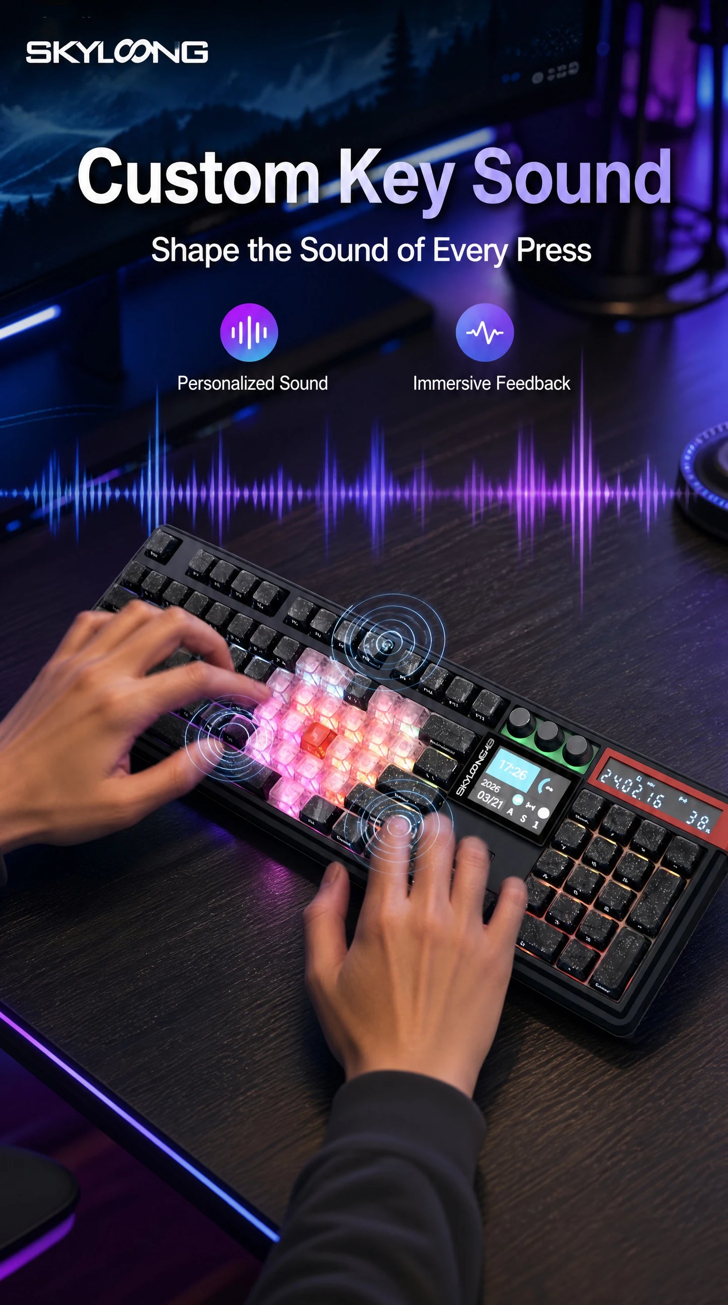 SKYLOONG GK104 Pro Wireless Mechanical Keyboar Full-Size Gamer Keyboard RGB Backlit Voice Calculator 8K Polling Rate for PC