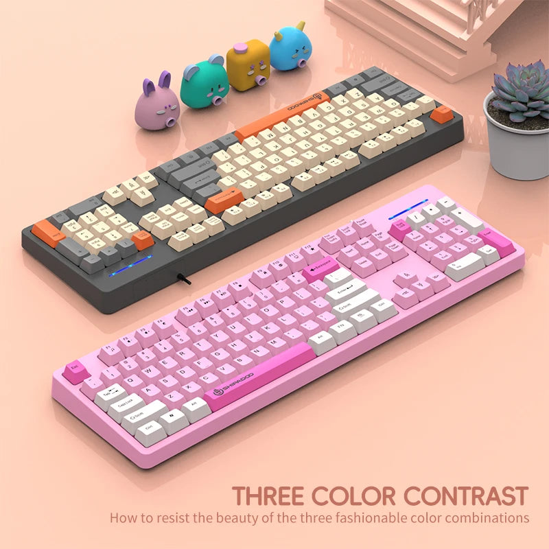 104Keys Wired Gaming Keyboard Ergonomics Splash Water Colorful ABS Wear-resistant Keycaps Keyboards with Technology Light Key