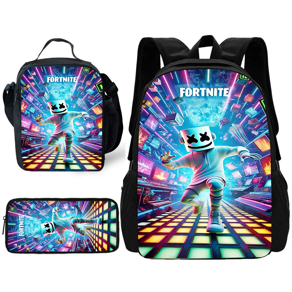 Mochila Escolar Infantil com Lancheira e Estojo, Design de Jogo Popular F-FortniteS, Mochila Escolar para Rapazes e Raparigas, Presente Ideal
