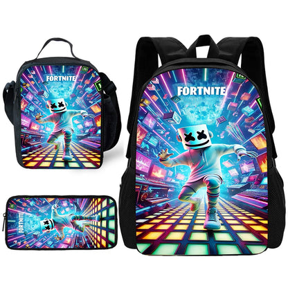 Mochila Escolar Infantil com Lancheira e Estojo, Design de Jogo Popular F-FortniteS, Mochila Escolar para Rapazes e Raparigas, Presente Ideal