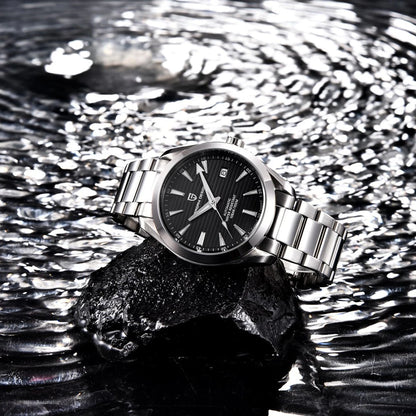 Relógio de luxo para homem PAGANI DESIGN – Modelo automático mecânico (calibre 8215), em aço inoxidável, estanque, com indicador de data e ponteiros luminescentes
