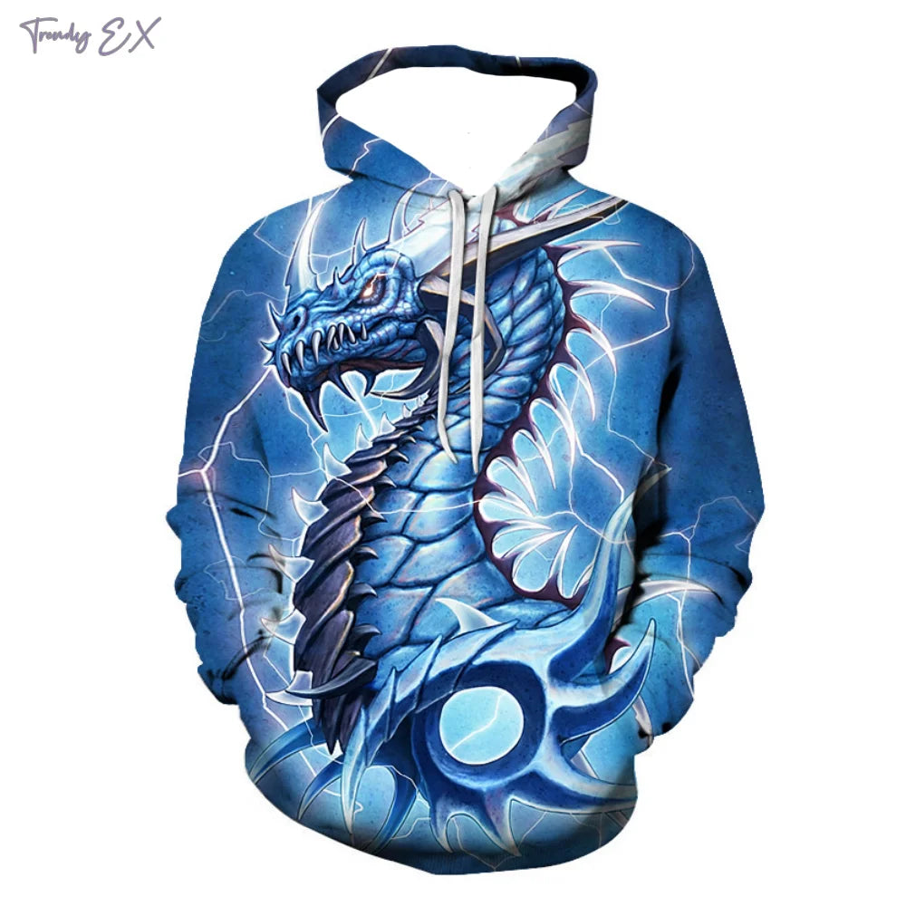 Sweatshirt Novo 3D com Gráfico de Dragão em Chamas Roxas, Capuz com Cordão, Bolso Canguru, Manga Comprida, Estilo Harajuku, para Homem