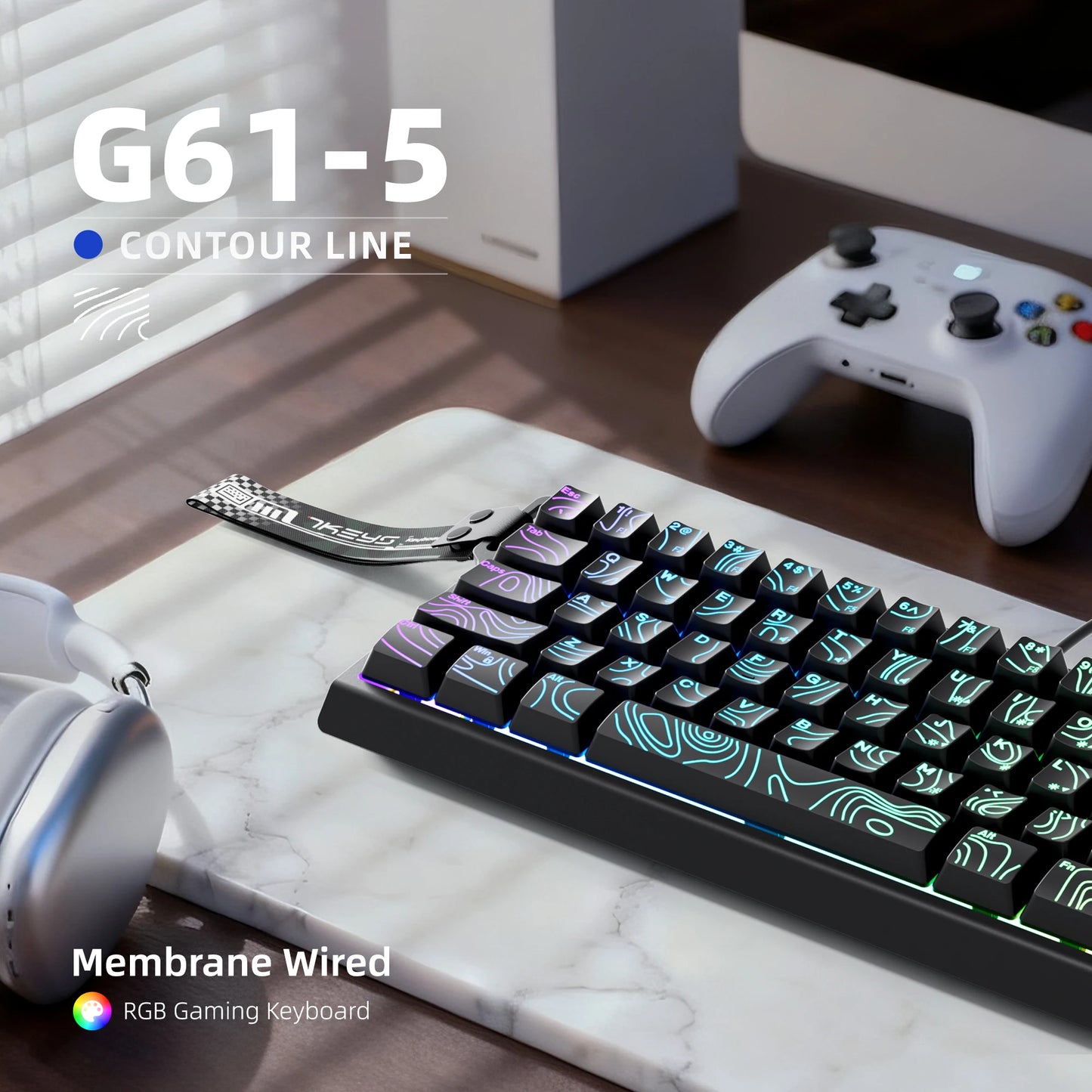 7KEYS 60% Compact Wired Keyboard with RGB Backlighting, Gradient Keycaps, USB Gaming Keyboard for Windows PC, Laptop & Tablet