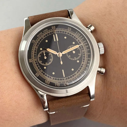 38mm Tandorio Retro Men's Watch Sport Watches Miyota OS20 Movement Chronograph Quartz Clock Black Dial Bubble Arched Glass