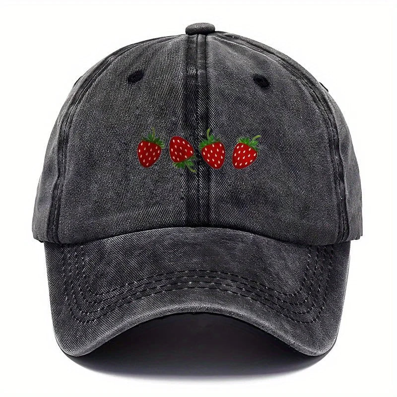 Strawberry printed baseball cap with adjustable sunshade, fashionable duckbill cap for both men and women, soft top design