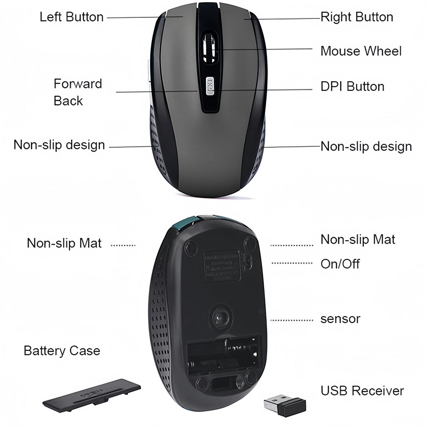 Wireless Mouse 2.4G Silent Optical Mouse with Adjustable 1600 DPI, Portable Wireless Mouse for Laptop, Notebook, PC & MacBook