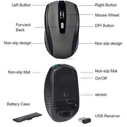 Wireless Mouse 2.4G Silent Optical Mouse with Adjustable 1600 DPI, Portable Wireless Mouse for Laptop, Notebook, PC & MacBook