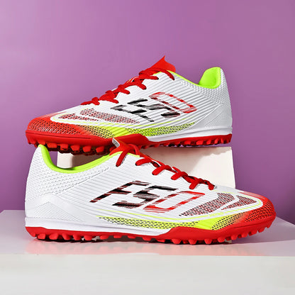 Chaussures de football pour hommes, modèle TF, avec crampons en caoutchouc absorbant les chocs, baskets en PU respirantes pour l'entraînement sur gazon.