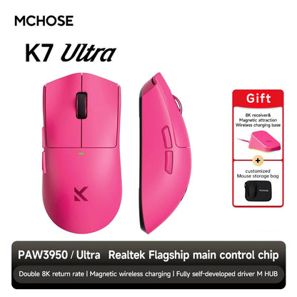 MCHOSE K7 Ultra Wireless Gaming Mouse with 8K Polling Rate, PAW3950 Sensor, Magnetic Charging Dock, 42,000 DPI Lightweight Esports Mouse