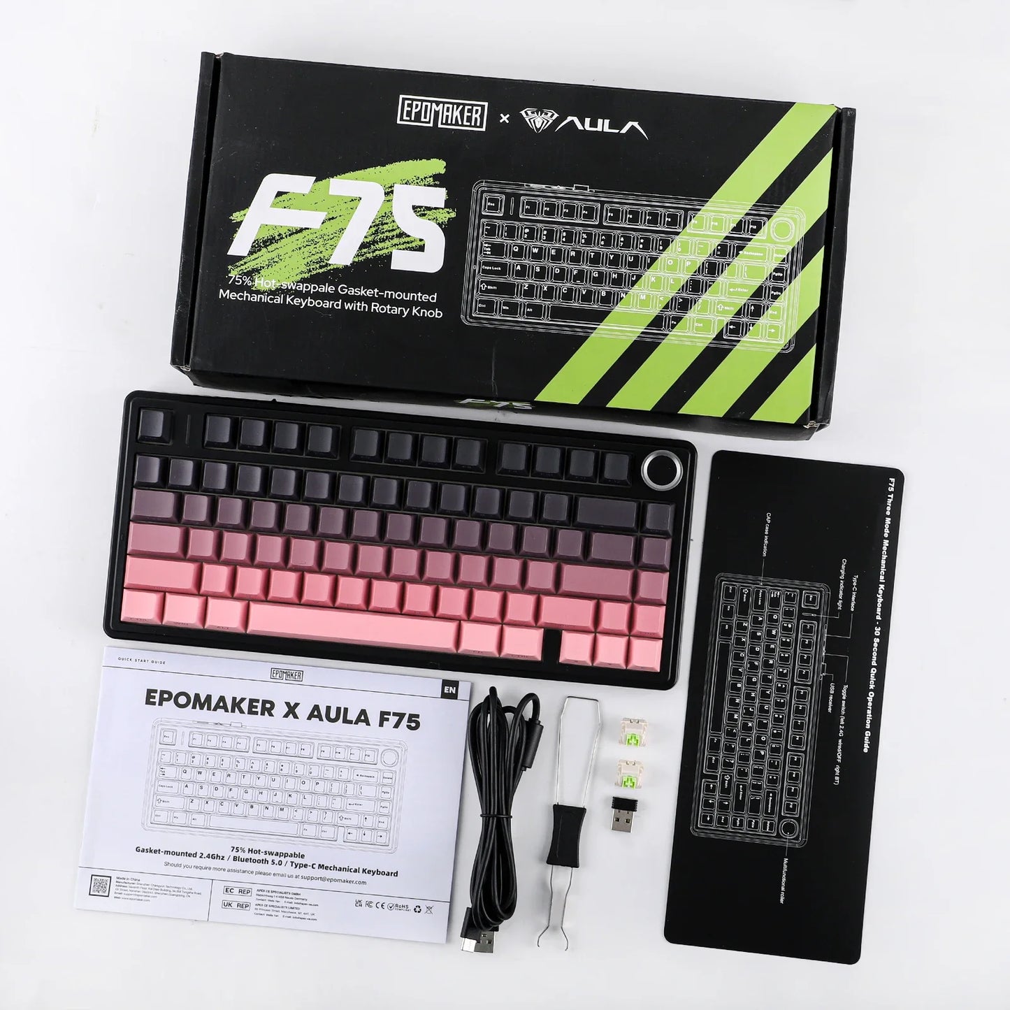 The New Hot-Selling EPOMAKER x AULA F75 75% ANSI Hot-Swappable Washer Bluetooth 5.0/2.4G Wireless/wired Mechanical Keyboard PBT