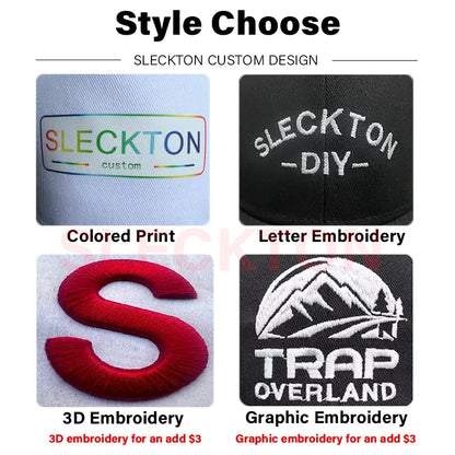 SLECKTON Kasketter med brugerdefineret logo – Hiphop-snapback-kasketter i høj kvalitet – Bogstavbroderi – Branddesign – Trucker-kasket – Engros-kasketter – Voksenstørrelser