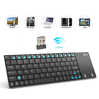 Russische, spanische, englische und französische kabellose Tastatur Rii K12+/i12+ Mini-Tastatur mit Touchpad-Maus für Android, Laptop, PC und TV-Box