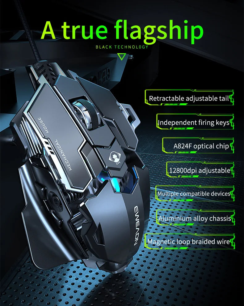 Mechanical Metal Gaming Mouse Wired Ergonomic RGB Gaming Mouse, 12800 DPI Optical USB Gaming Mouse with 7 Programmable Buttons for PC & Laptop