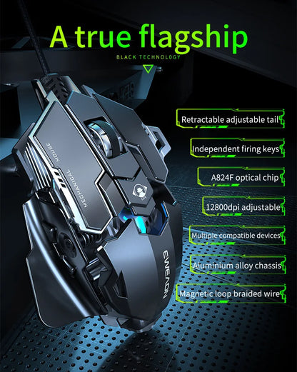 Mechanical Metal Gaming Mouse Wired Ergonomic RGB Gaming Mouse, 12800 DPI Optical USB Gaming Mouse with 7 Programmable Buttons for PC & Laptop