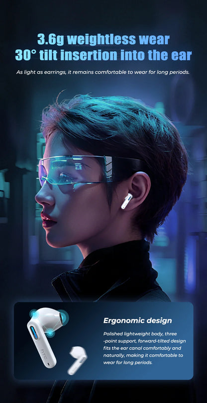 HTC NE49 Bluetooth 6.0 True Wireless Earbuds Gaming Headphones with HiFi Deep Bass, IPX5 Waterproof Bluetooth Earbuds, Low Latency Wireless Earphones