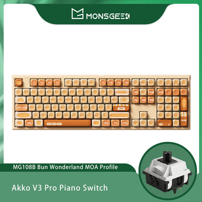Tastiera meccanica wireless Akko MonsGeek MG108B Bun Wonderland, profilo MOG, RGB, 108 tasti, formato full size, hot swap, USB / 2.4G / BT 5.0