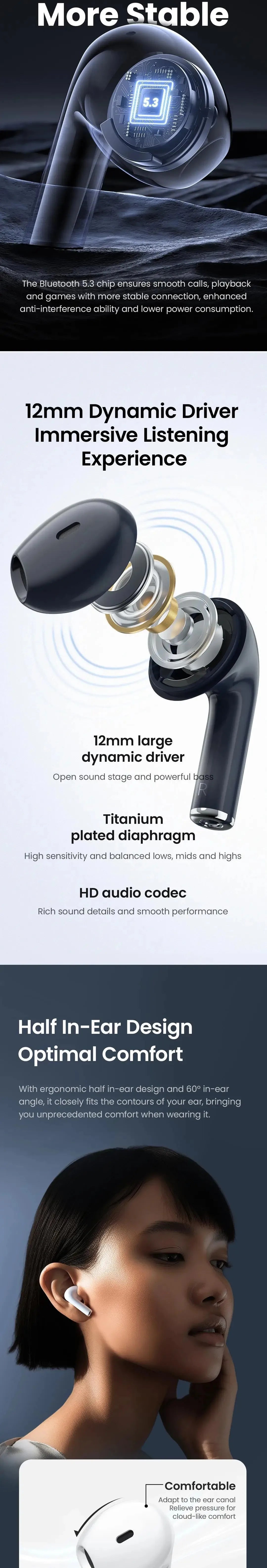 HAYLOU X1 2023 TWS Bluetooth 5.3 Earphones Wireless Earbuds with 24H Battery, IPX4 Waterproof, APP Control, Low Latency Stereo Headphones