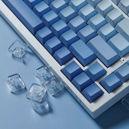 Seitlich bedruckte Keycaps, 134 Tasten, Cherry-Profil, weiß-blauer Farbverlauf, PBT-Tastenkappen für mechanische Gaming-Tastaturen, AULA f75, Wooting