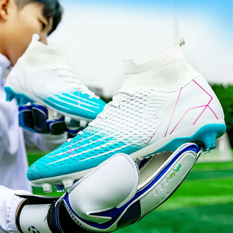 New Professional High-Top Football Shoes Artificial Grass Leather Youth Students Training Soccer Shoes for Men and Women Sports