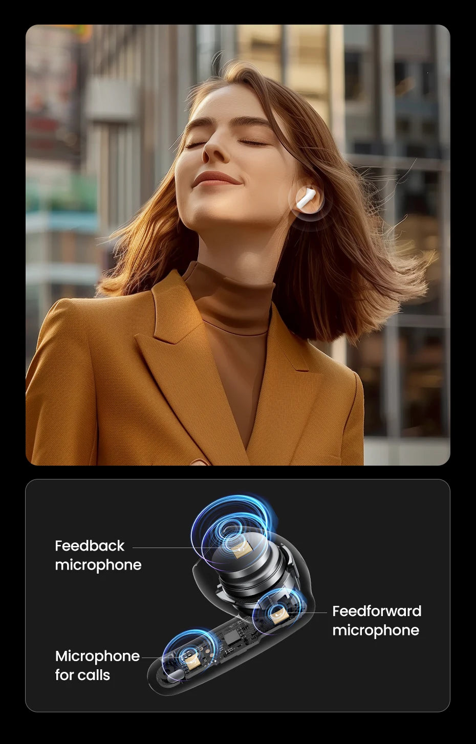 UGREEN ANC Semi-Open TWS Bluetooth 5.3 Earbuds – Adaptive Noise Cancelling LDAC Hi-Res Audio Wireless Earphones with Charging Case