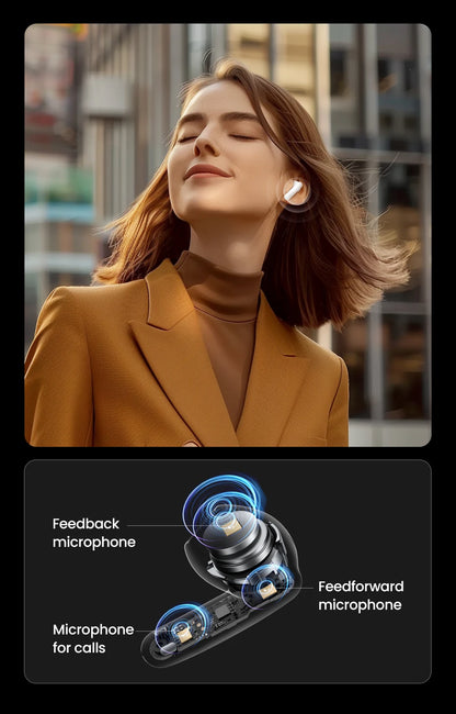 UGREEN ANC Semi-Open TWS Bluetooth 5.3 Earbuds – Adaptive Noise Cancelling LDAC Hi-Res Audio Wireless Earphones with Charging Case
