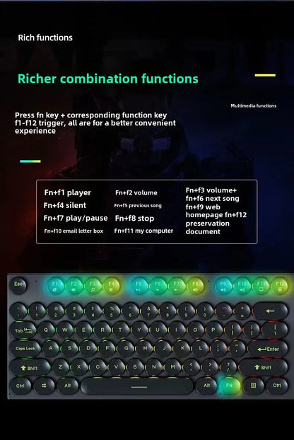 Mechanical Gaming Keyboard USB Wired 104-Key Gaming Keyboard for PC, Laptop & Desktop, Steampunk English Keyboard for Gaming, Office & Typing
