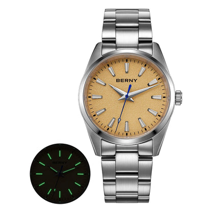 BERNY Men's Watch Luminous AR Sapphire 10ATM Classic  Dress Business Quart Watches for Men Fashion Casual Wristwatch