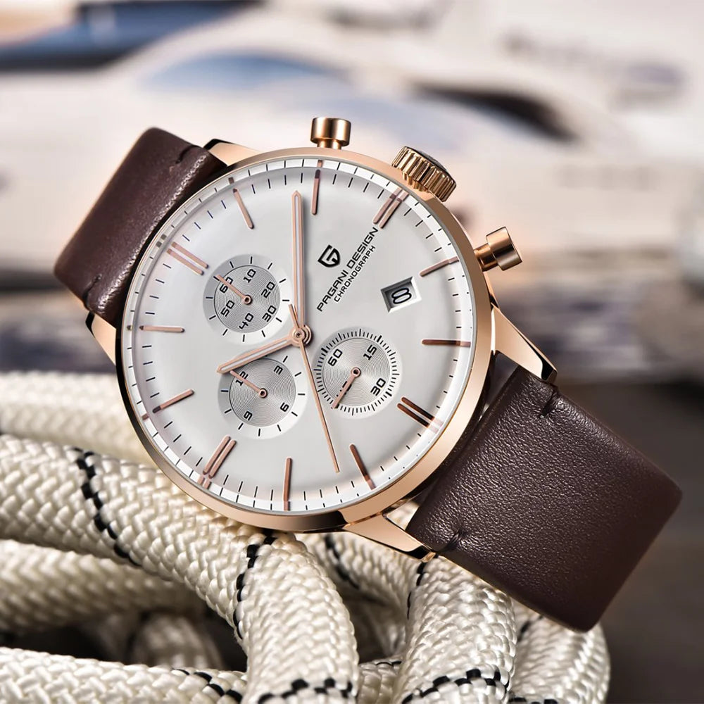 PAGANI DESIGN Men's Fashion Casual Brand Watch Waterproof 30m Luxury Leather Sports Quartz Chronograph VK67 Relogio Masculino