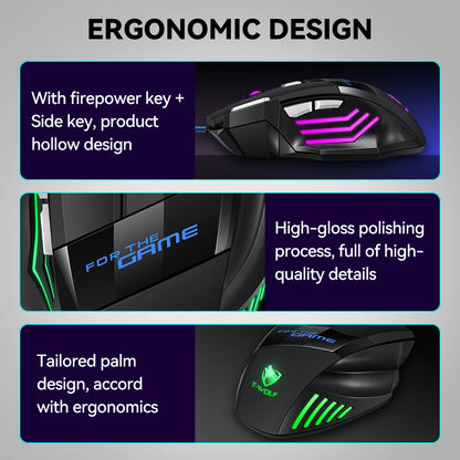 T-WOLF M1 Wired Gaming Mouse 7-Button RGB Backlit Ergonomic USB Gaming Mouse for PC Gamers with Adjustable DPI