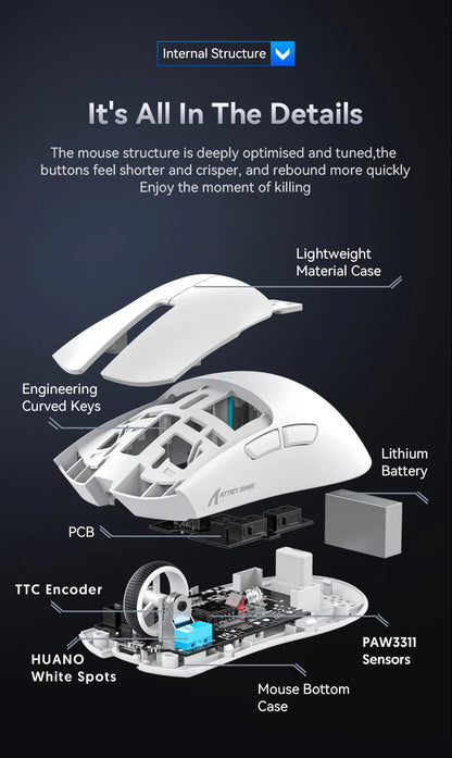 ATTACK SHARK X11 Wireless Gaming Mouse, 22K DPI PAW3311 Tri-Mode Gaming Mouse, Bluetooth 2.4G Wired RGB Lightweight Gaming Mouse
