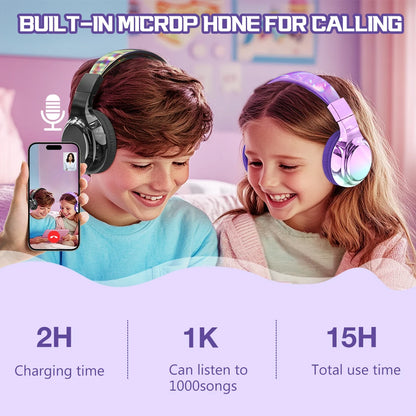 Gradient Kids Bluetooth Headphones Over Ear Girls Wireless Headphones With Mic Foldable Lightweight Headset Forfor School Travel