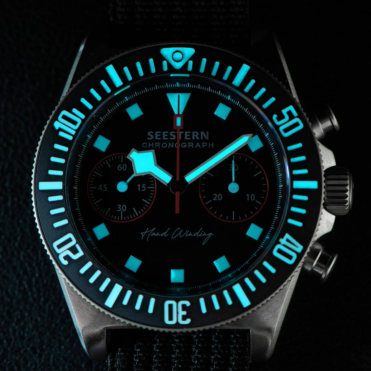 SEESTERN Chronograph Man of Watch Mechanical Tianjin ST1901 Movement Sapphire Wristwatches Nylon Sticker Strap Luminous Skeleton