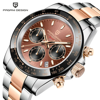 Męski zegarek chronograf PAGANI DESIGN – Luksusowy zegarek na rękę z mechanizmem kwarcowym, podświetlany i wodoodporny.