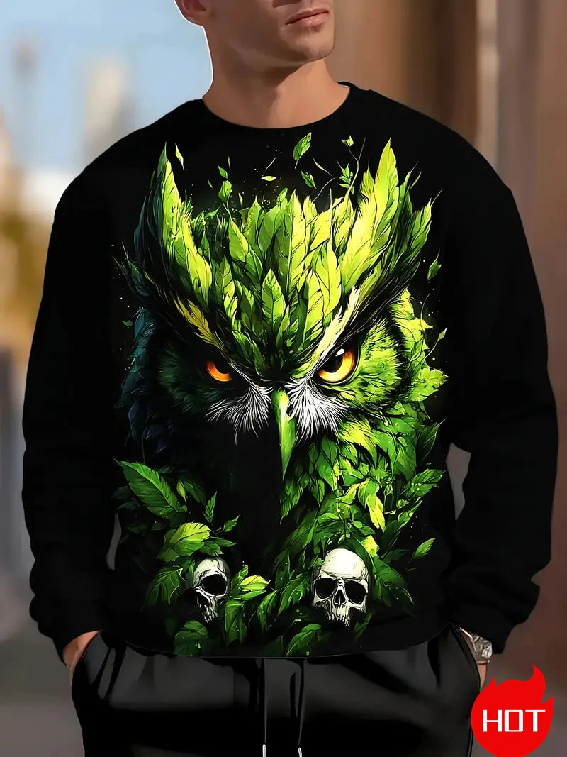Men's Eagle Printed Casual Sweatshirts Long Sleeve Streetwear 3D Animal Printing Hip Hop Male Tops Plus Size Crewneck Pullover