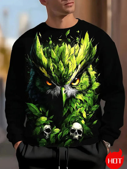Men's Eagle Printed Casual Sweatshirts Long Sleeve Streetwear 3D Animal Printing Hip Hop Male Tops Plus Size Crewneck Pullover