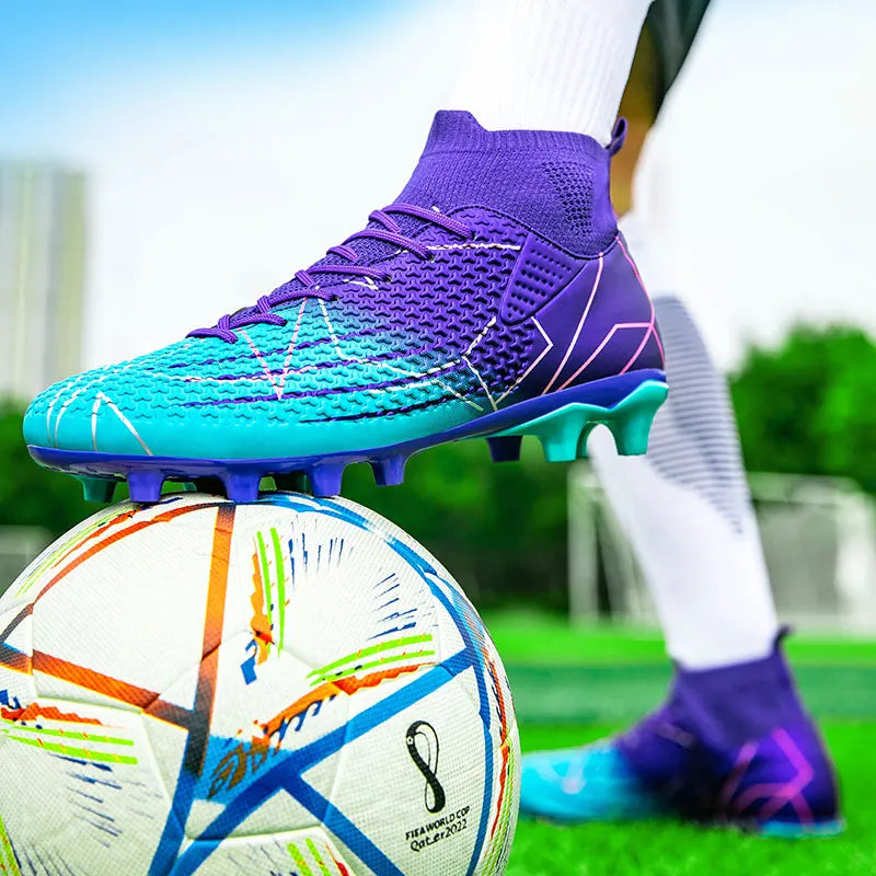 New Professional High-Top Football Shoes Artificial Grass Leather Youth Students Training Soccer Shoes for Men and Women Sports