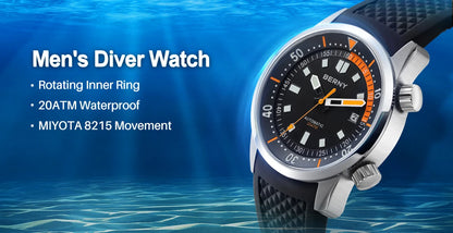 BERNY Men's Dive Watches 200M Waterproof Super Luminous Automatic Mechanical Diver Watch 42mm Sapphire Swim Diving Wristwatch