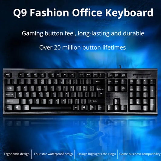 Q9 Wired USB Keyboard 104-Key Business Office Keyboard for Desktop & Laptop, Full-Size Wired USB Keyboard for Home, Office & Windows/Mac