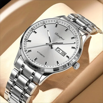 Męski zegarek mechaniczny z automatycznym mechanizmem marki Dianpai – model luksusowy, luminescencyjny wyświetlacz, klasyczny i minimalistyczny design, stal nierdzewna, wodoodporny, z kalendarzem i wskazaniem dnia tygodnia