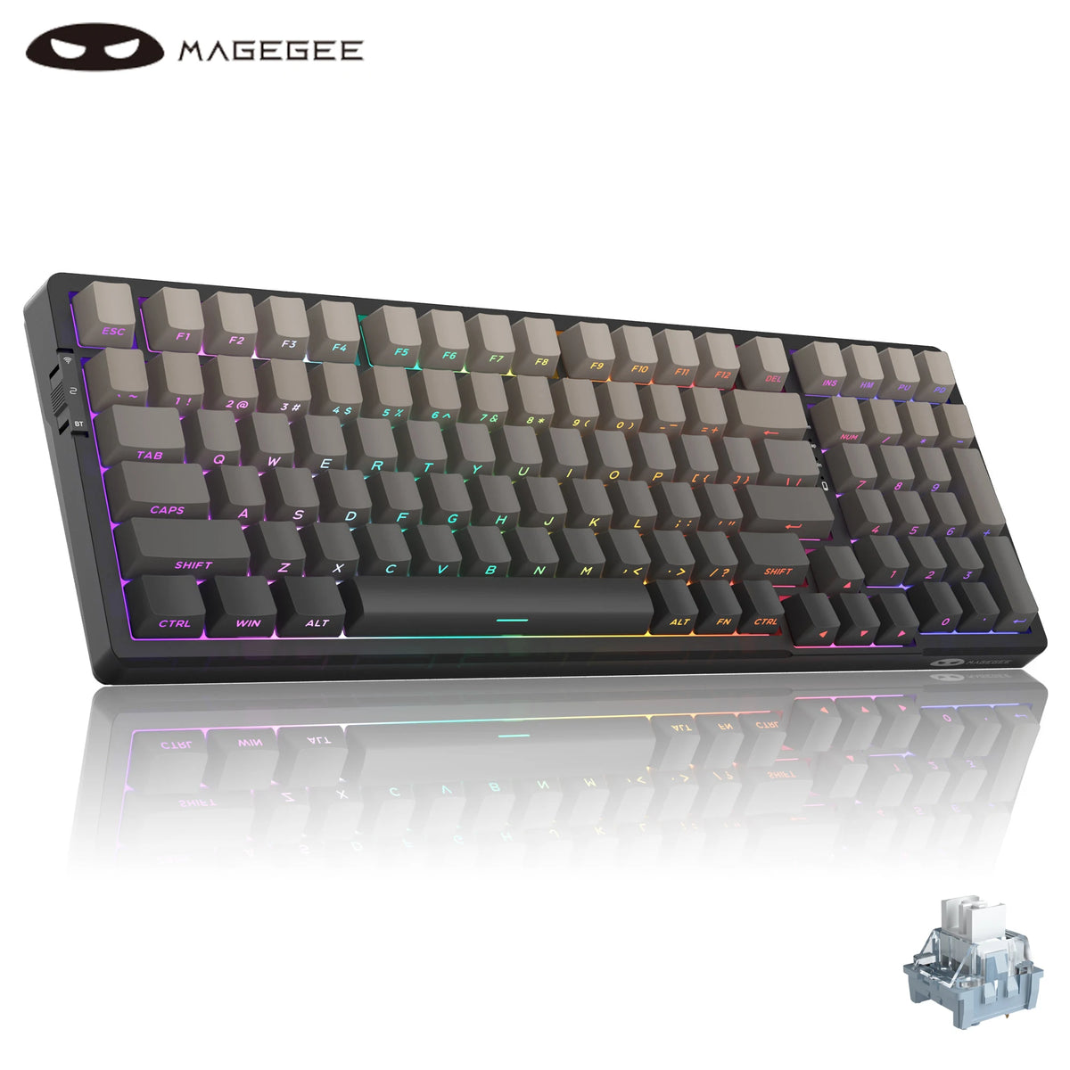 MageGee Light100 Wireless Mechanical Keyboard Side-Printed Hot-Swappable Tri-mode 2.4G/USB/BT RGB Gasket Creamy Gaming Keyboard