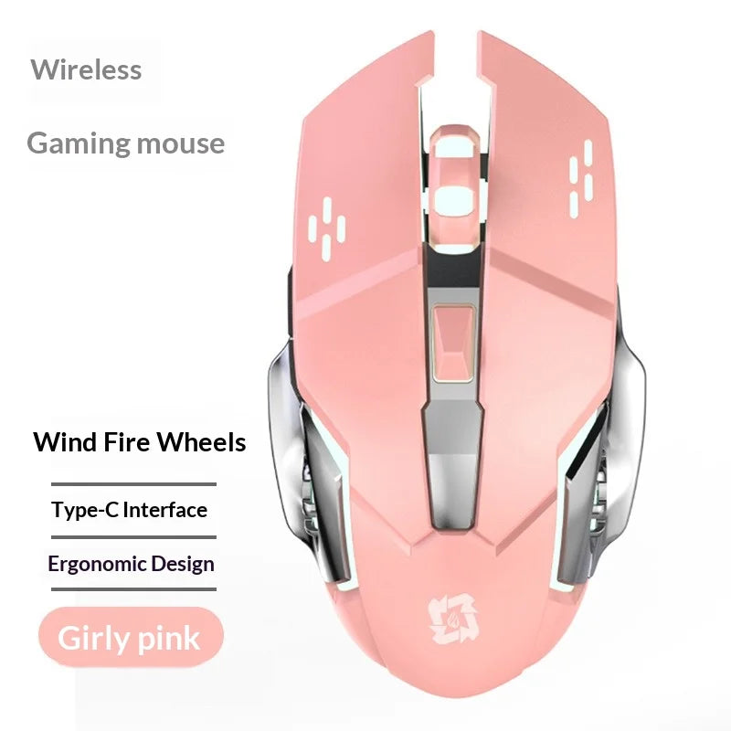 Wireless Mouse Silent Rechargeable Bluetooth Mouse, Type-C Dual Mode 2.4G Wireless Mouse, Ergonomic RGB Wireless Mouse for Laptop, PC, Office & Gaming