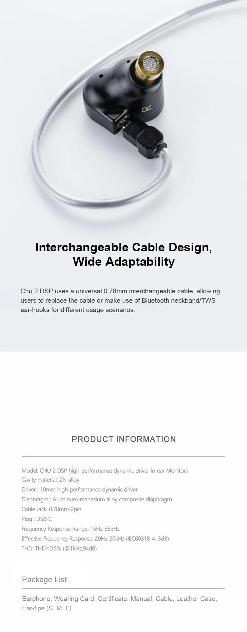MOONDROP Chu II DSP Type-C Wired Earphones with Microphone, 10mm Dynamic Driver HiFi In-Ear Monitors, High-Performance IEM Earbuds